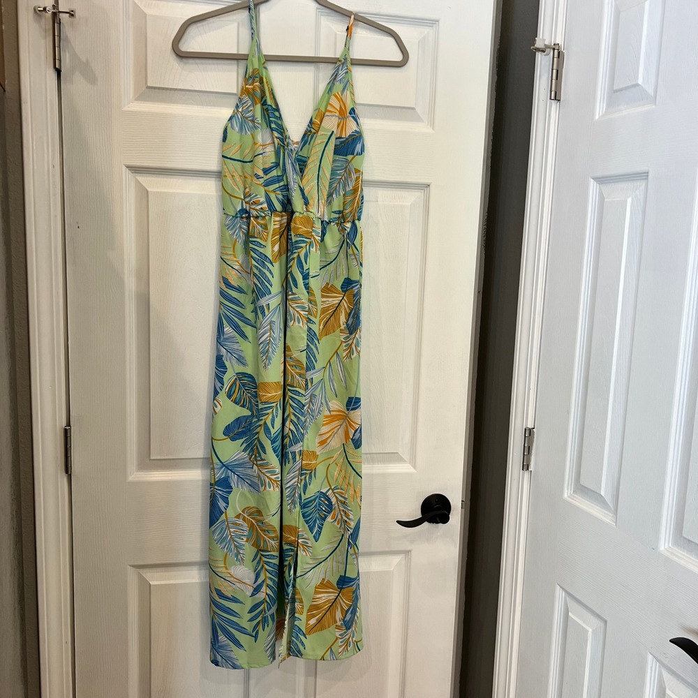 Nali Collection Maxi Dress Silk Blend Tropical Leaf Green Small Exotic Luau